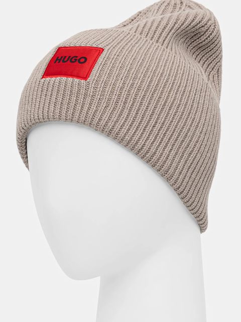 HUGO czapka wełniana kolor beżowy z grubej dzianiny wełniana 50502579 - zdjęcie produktu nr 2