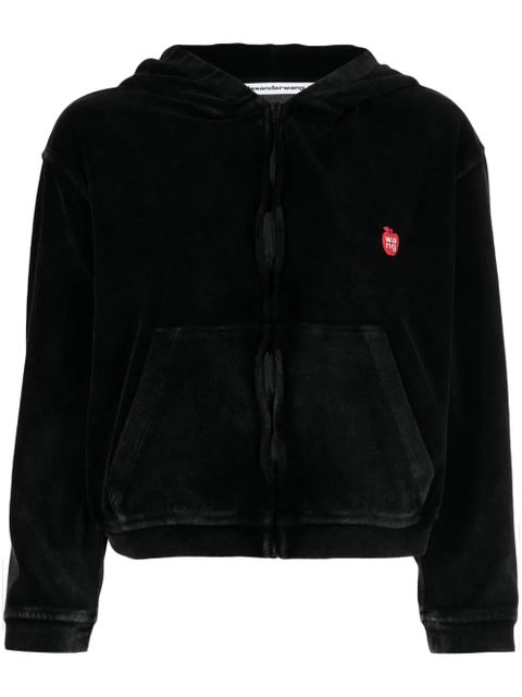 Alexander Wang logo-appliqué velour zip hoodie - Black - zdjęcie produktu nr 1