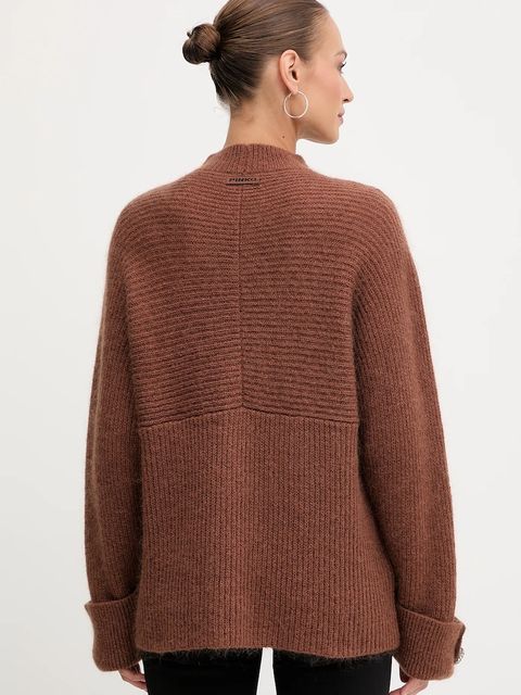 Pinko sweter z domieszką wełny damski kolor brązowy z półgolfem 105563 A2S5
