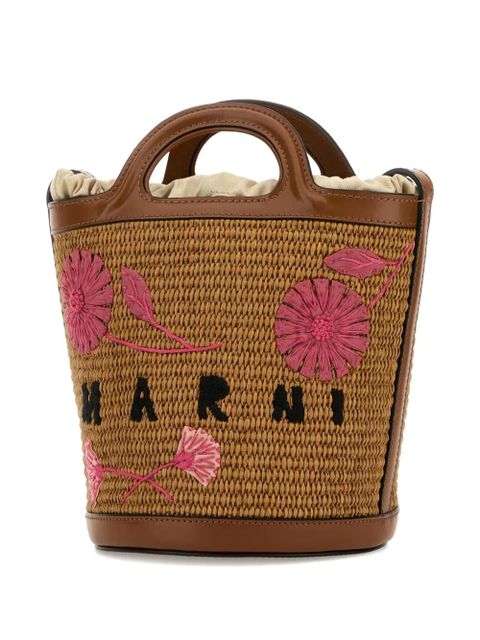 Marni small Tropicalia flower-embroidered bucket bag - Brown