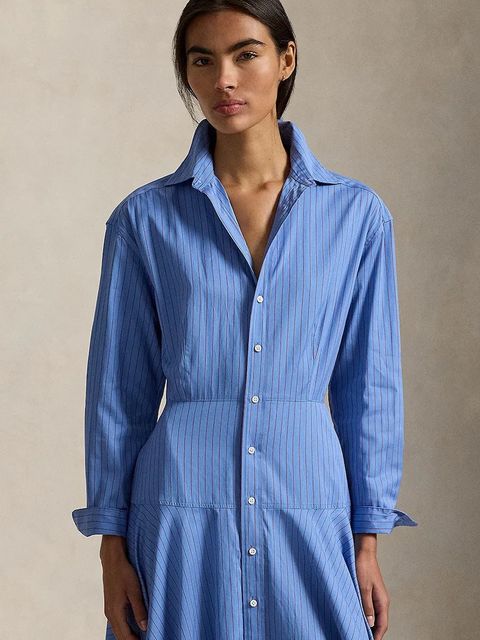 Polo Ralph Lauren sukienka bawełniana kolor niebieski midi rozkloszowana 211A96356