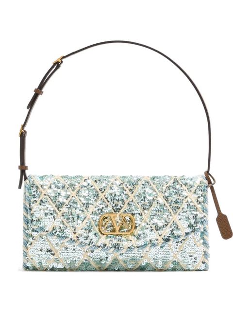 Valentino Garavani DeVain small shoulder bag with rhombelle embroidery - Blue - zdjęcie produktu nr 1