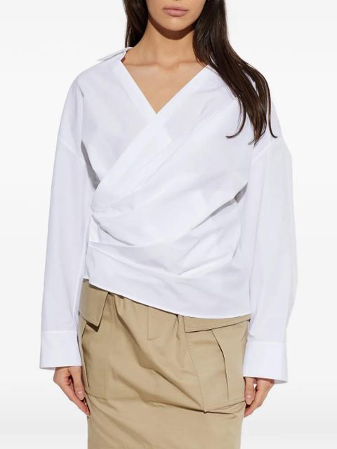 Balmain wrap-design cotton blouse - White