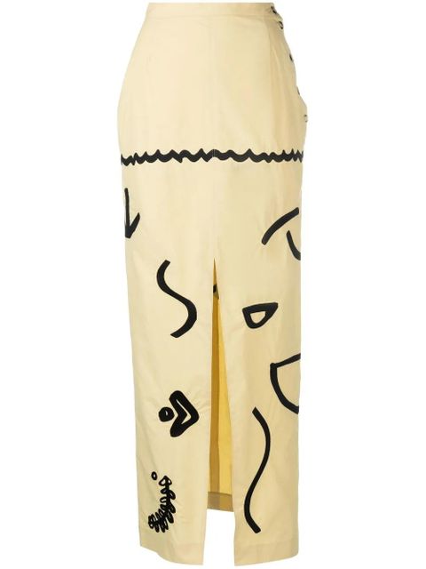 Nanushka motif-print high-slit midi skirt - Neutrals - zdjęcie produktu nr 1