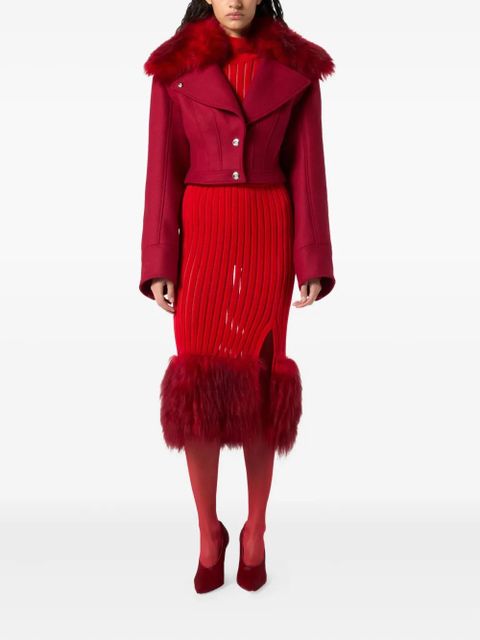 Blumarine faux-fur-collar cropped jacket - Red
