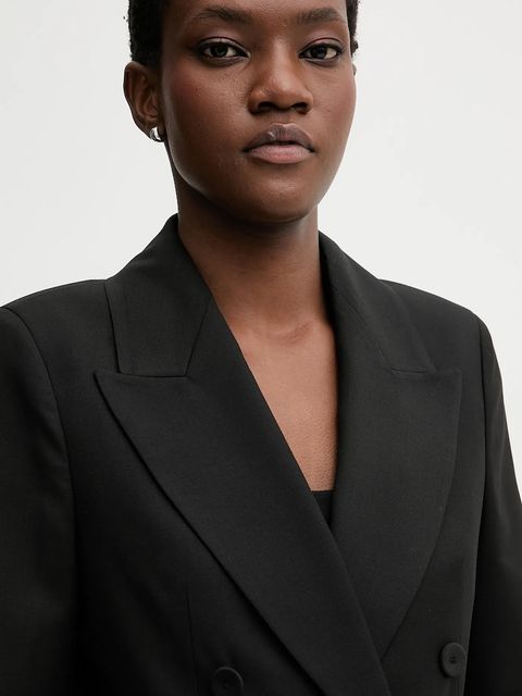 Blugirl Blumarine marynarka z dodatkiem wełny kolor czarny dwurzędowa gładka RF5264.T207A