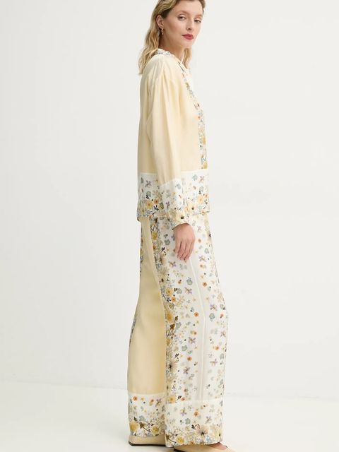 MUNTHE spodnie jedwabne FABERT kolor beżowy proste high waist 251140025118