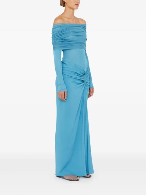 Christopher Esber Sonora Veiled off-shoulder ruched long dress - Blue