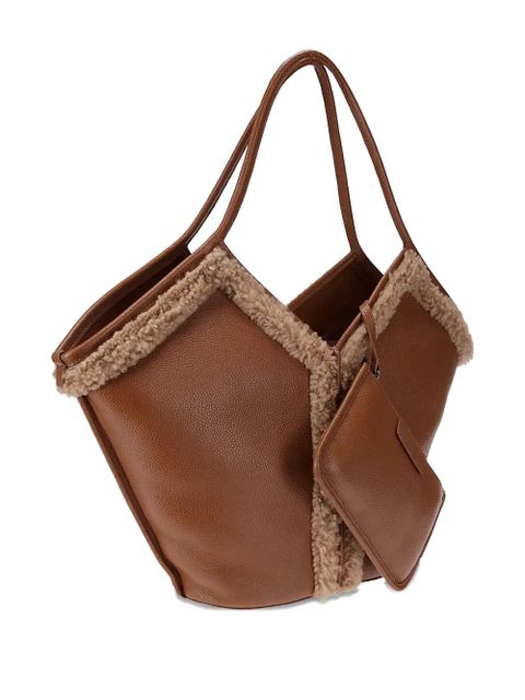 Hereu shearling-trimmed leather tote bag - Brown