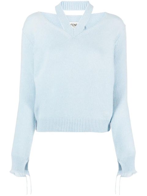 FENDI logo-embroidered cut-out fine-knit jumper - Blue - zdjęcie produktu nr 1