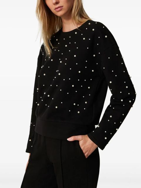 TWINSET pearl-embellished crew-neck sweatshirt - Black