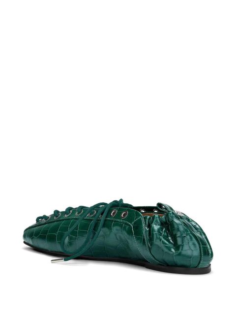GANNI lace-up ballet flats - Green