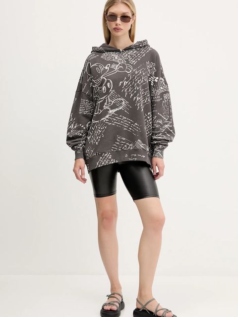 Desigual bluza bawełniana LETTERS MICKEY damska kolor szary z kapturem wzorzysta 25WWSK03 - zdjęcie produktu nr 2