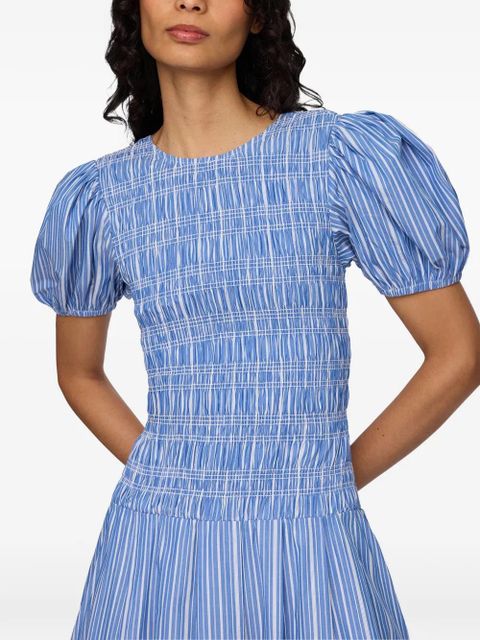 GANNI striped smocked-waist dress - Blue