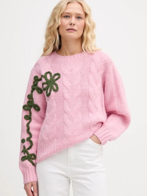 Stine Goya sweter z dodatkiem wełny damski kolor różowy ciepły SG-AW25-K050-2418 - zdjęcie produktu nr 1