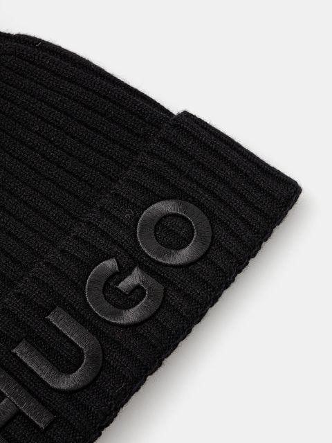 HUGO czapka wełniana kolor czarny 50524129