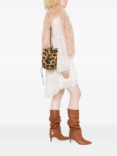Ruslan Baginskiy leopard-print ruffled bucket bag - Brown