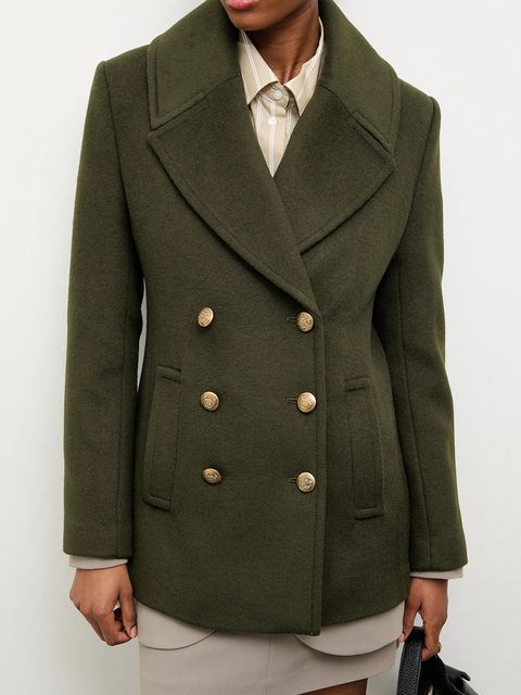 Answear Lab płaszcz wełniany kolor zielony przejściowy dwurzędowy - zdjęcie produktu nr 1