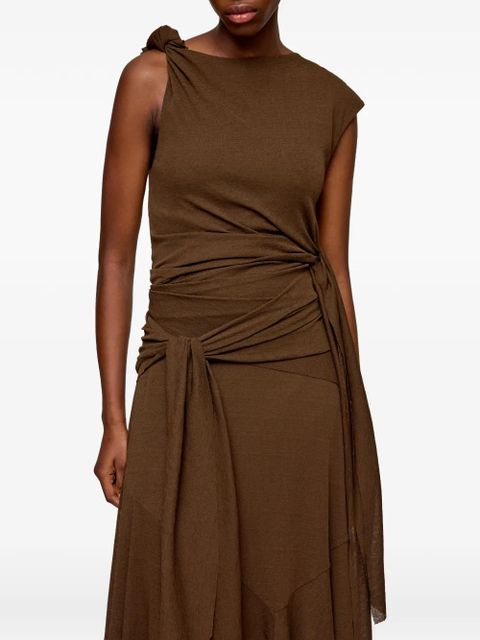 GANNI knot detail asymmetric midi dress - Brown
