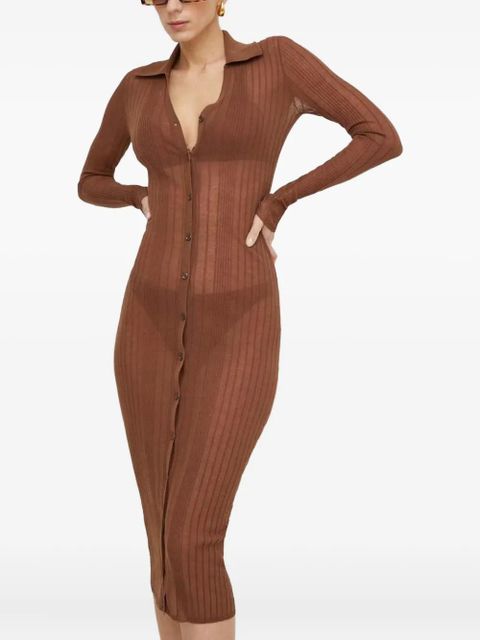 PINKO button ribbed midi dress - Brown - zdjęcie produktu nr 1