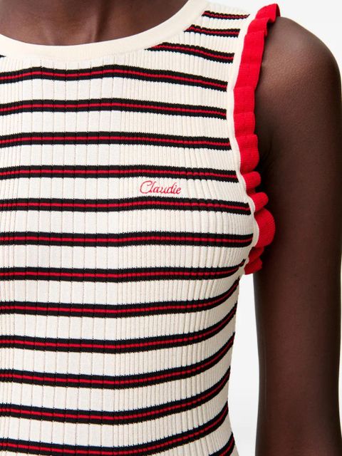 Claudie Pierlot striped ruffled midi dress - Neutrals