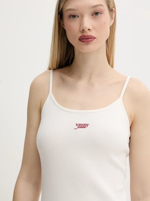 Tommy Jeans sukienka kolor beżowy midi dopasowana DW0DW20330