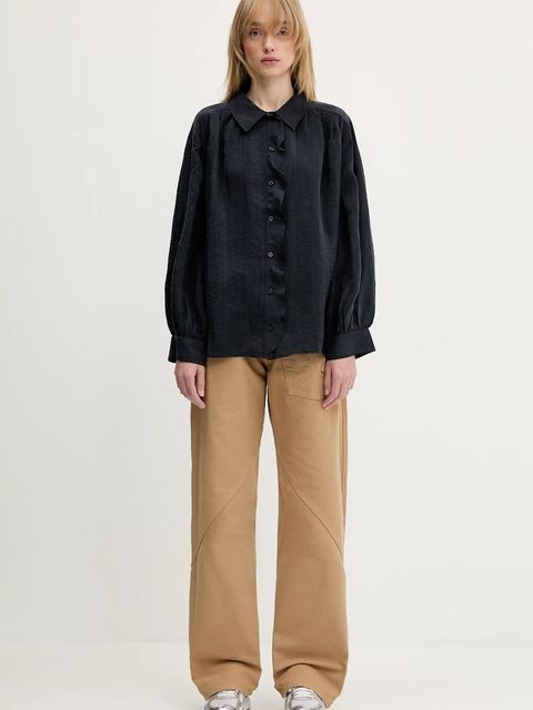 Samsoe Samsoe koszula Sathistle damska kolor granatowy relaxed z kołnierzykiem klasycznym F25100022