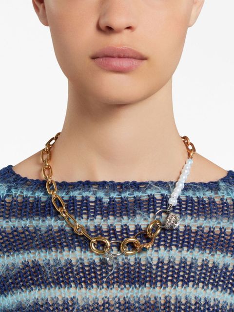 Marni ring-embellished chain necklace - White