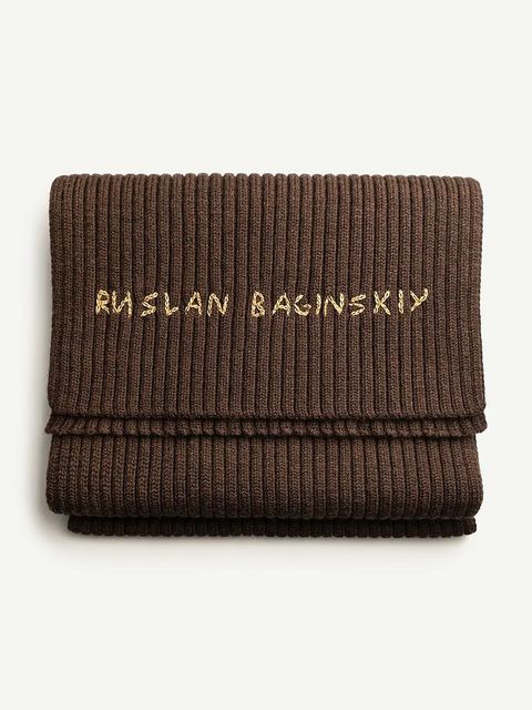 Ruslan Baginskiy szalik wełniany damski kolor brązowy z aplikacją SKR09/036-MW-FL-CD24 - zdjęcie produktu nr 1