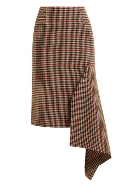 Essentiel Antwerp checked-pattern asymmetric-hem midi skirt - Brown - zdjęcie produktu nr 1