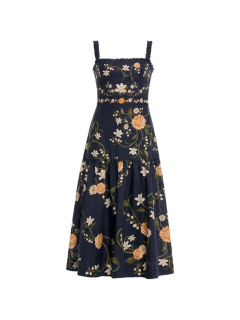 Agua By Agua Bendita Nispero Valle floral-print tiered linen midi dress - Blue - zdjęcie produktu nr 1
