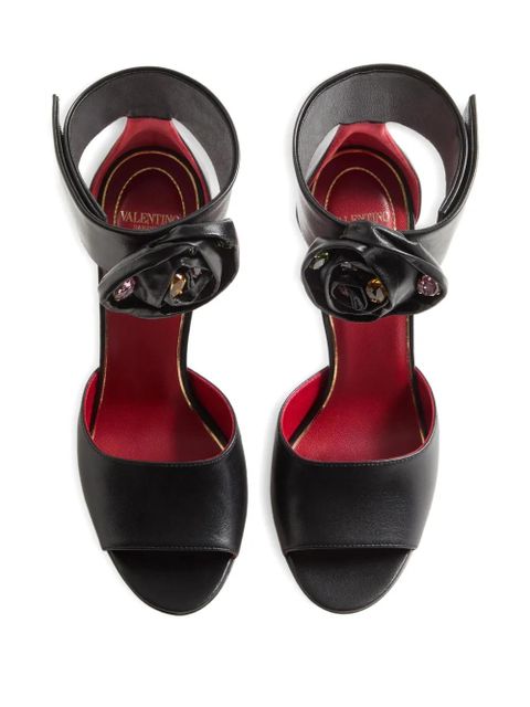 Valentino Garavani 105mm Drip Rose rose-embellished leather sandals - Black