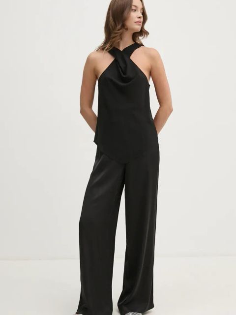 Sisley bluzka kolor czarny gładka 5LTHLH019