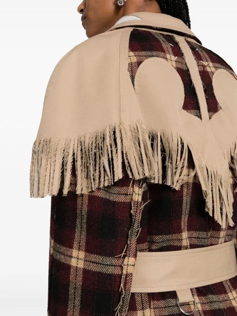 Maison Margiela check-pattern fringed wool coat - Red - zdjęcie produktu nr 2
