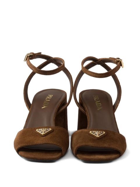 Prada logo-plaque suede sandals - Brown