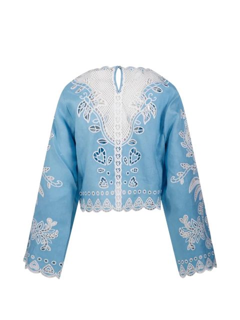 FARM Rio long-sleeve cut-out blouse - Blue