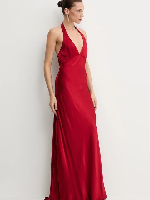 Bardot sukienka kolor czerwony maxi rozkloszowana 60125DB