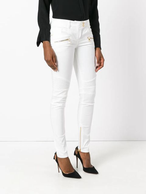 Balmain skinny biker trousers - White