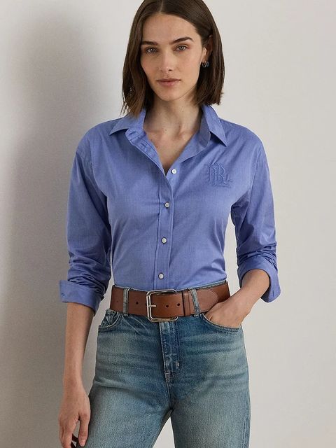 Lauren Ralph Lauren koszula bawełniana damska kolor niebieski relaxed z kołnierzykiem klasycznym 200979855 - zdjęcie produktu nr 1