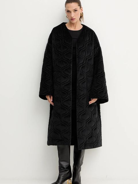 Charo Ruiz Ibiza płaszcz welurowy kolor czarny przejściowa oversize 257311