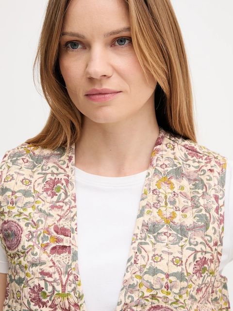 Hoss Intropia kamizelka bawełniana kolor beżowy jednorzędowa 5472056