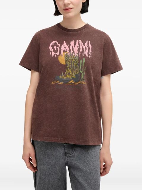 GANNI graphic-print T-shirt - Brown