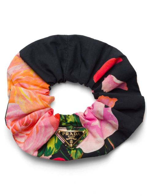 Prada triangle-logo floral-print scrunchie - Black