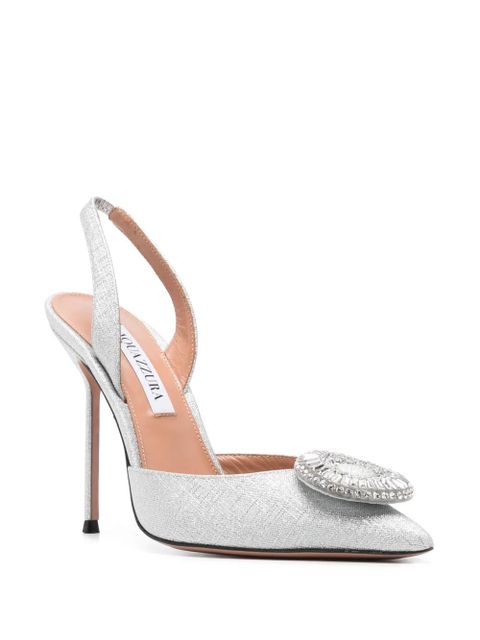 Aquazzura 105mm Crystal Hoop Sling pumps - Silver