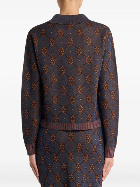 ETRO polo-neck patterned cardigan - Blue