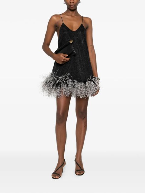 Oséree feather-trim V-neck mini dress - Black - zdjęcie produktu nr 2