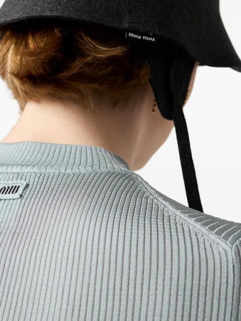 Miu Miu ribbed logo-patch T-shirt - Blue