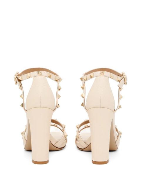 Valentino Garavani Rockstud sandals in elk-print calfskin 100mm - Neutrals