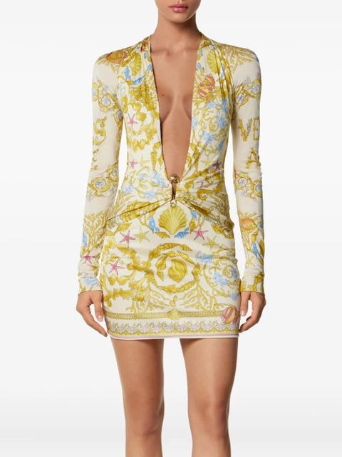 Versace Safety Pin Underwater Barocco mini dress - White