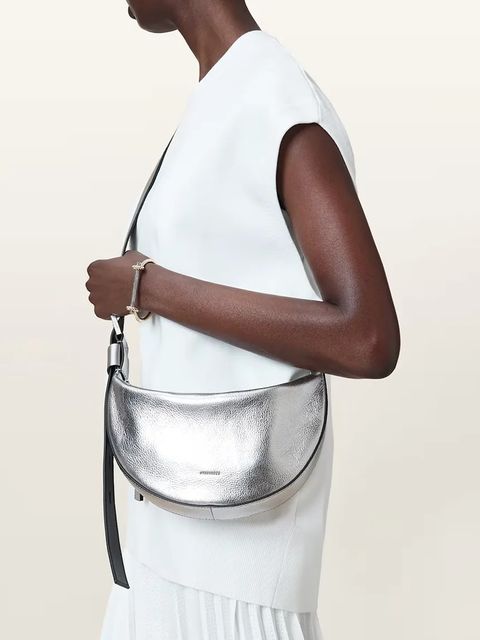 AllSaints torebka skórzana HALF kolor srebrny W393XC